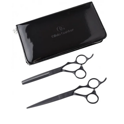 Set De Foarfeci Profesionale În Husă Olivia Garden Silkcut Pro Matt Black Foarfecă De Tuns 6.50 + Foarfecă De Filat