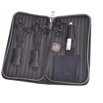 Set De Foarfeci Profesionale În Husă Olivia Garden Silkcut Pro Matt Black Foarfecă De Tuns 6.50 + Foarfecă De Filat