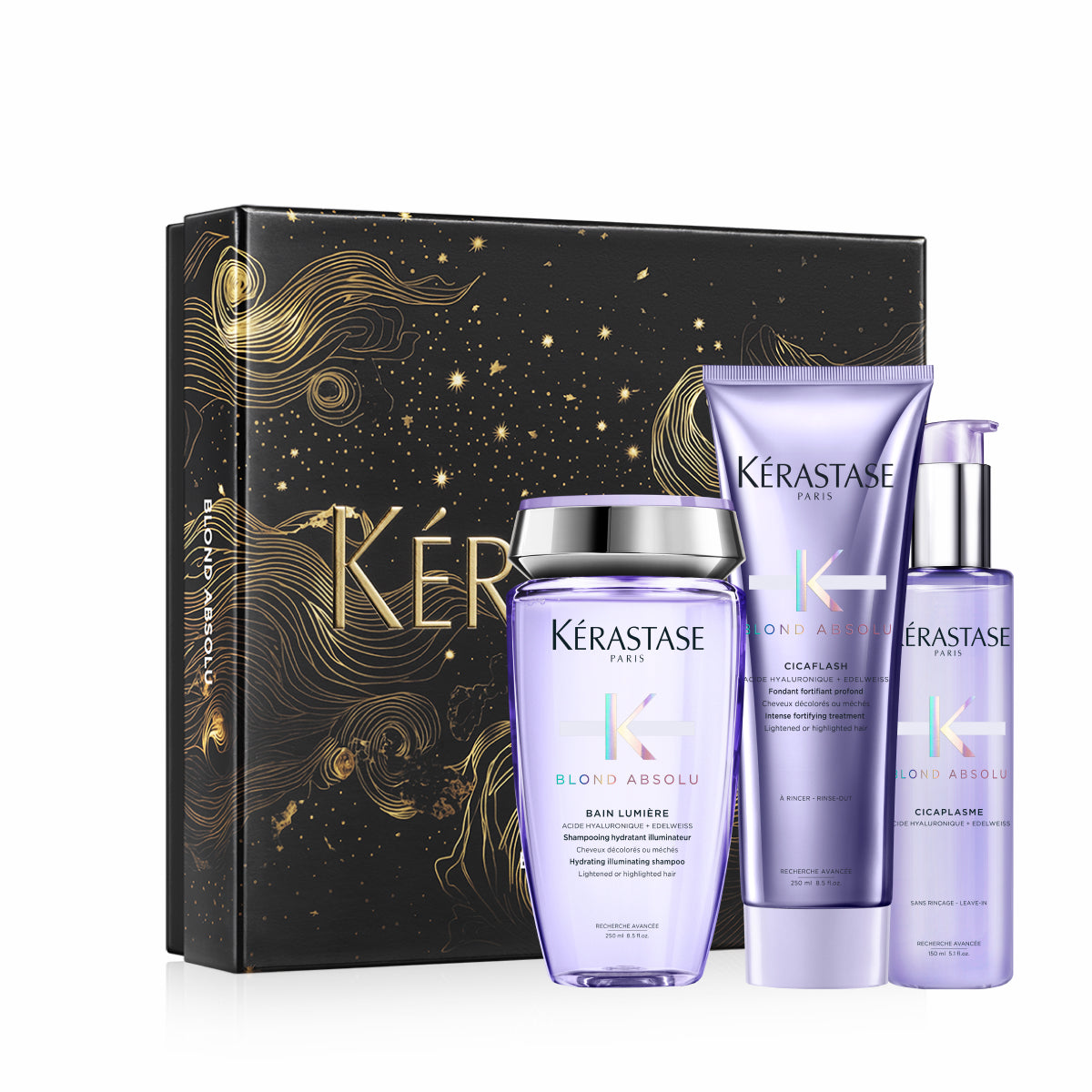 Set Kérastase Blond Absolu Fondant Holiday 2024 Șampon Iluminator 250ml + Tratament Fortifiant 250ml + Serum Leave-in