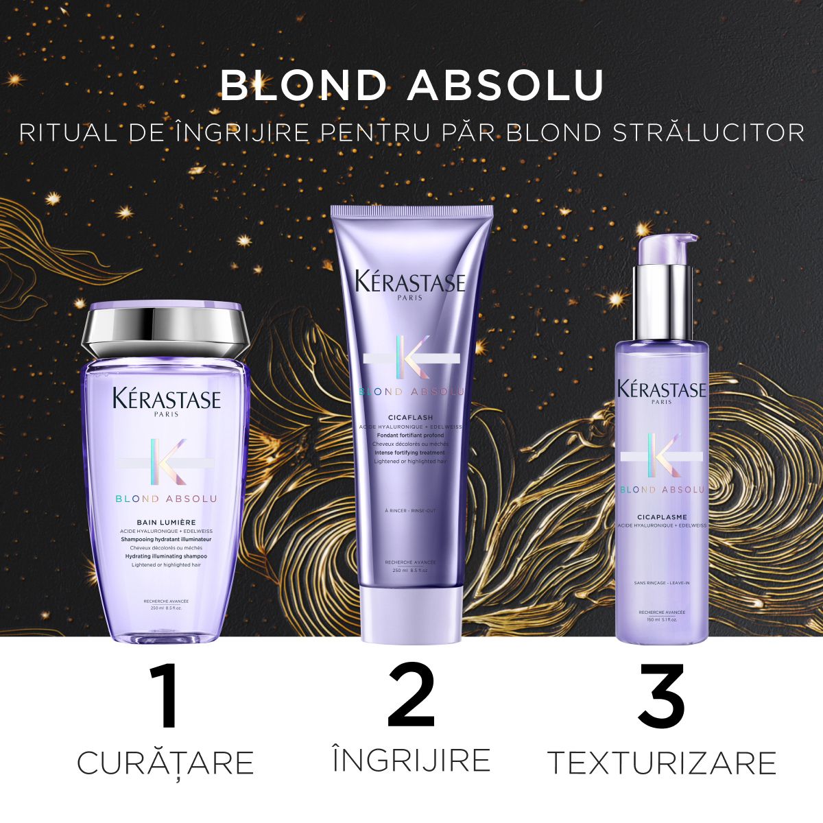 Set Kérastase Blond Absolu Fondant Holiday 2024 Șampon Iluminator 250ml + Tratament Fortifiant 250ml + Serum Leave-in